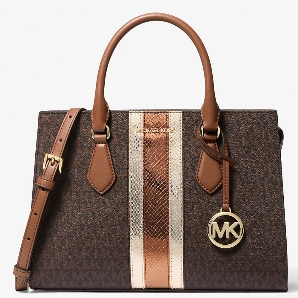 Michael Kors Sheila Medium Signature Logo and Metallic Satchel
